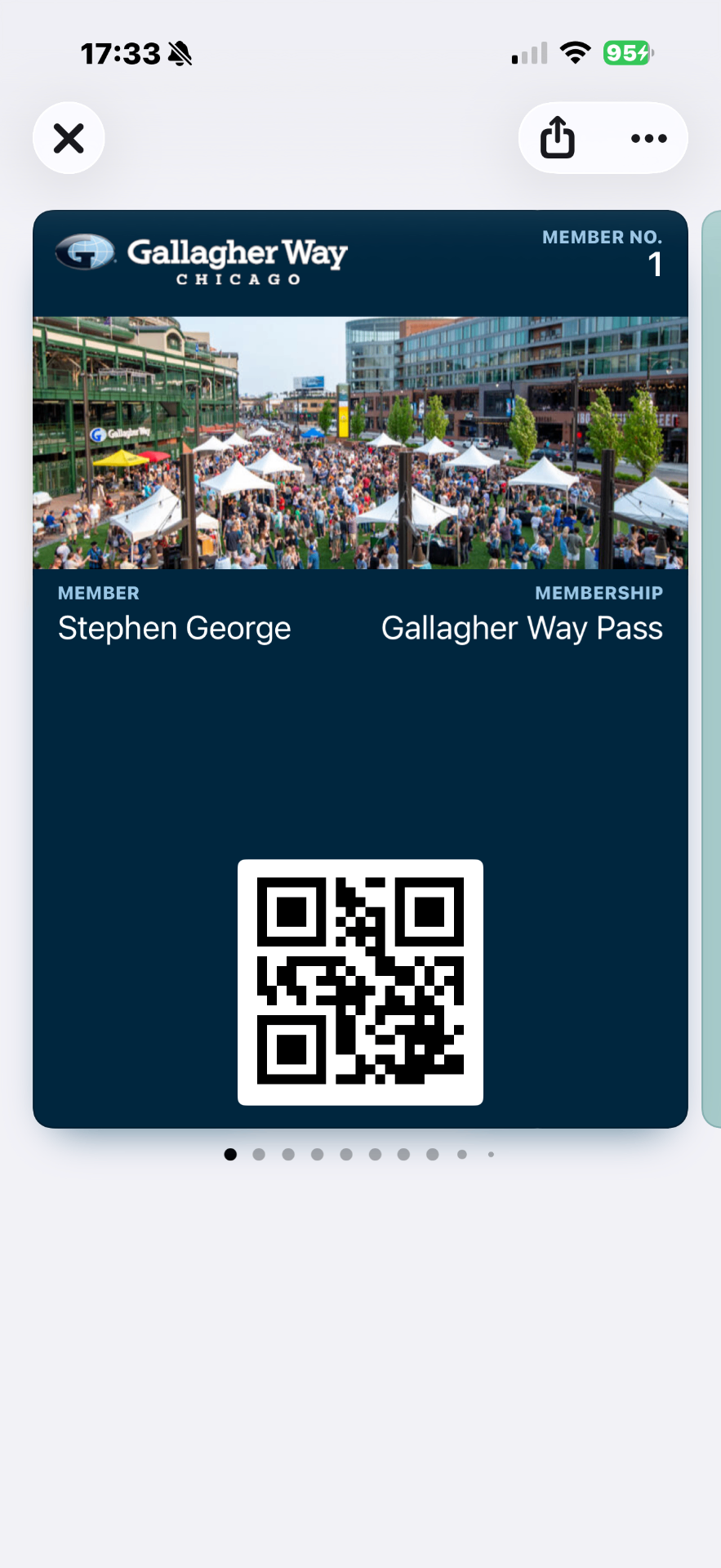 Gallagher Way Pass saved inside Apple Wallet on an iPhone lock screen